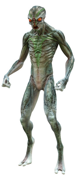 3D渲染绿色外星人在白色图片下载
