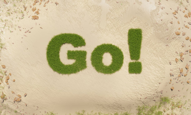 3d渲染去绿色的草地字母概念在白色的沙子图片下载