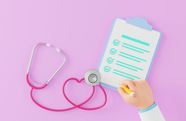 医生签名健康检查表，体检报告，年度健康检查概念，粉红色背景的听诊器图片下载