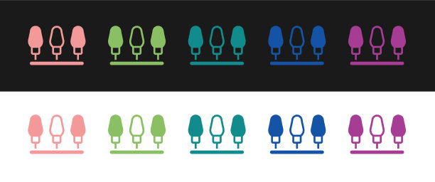 设置圣诞灯图标孤立在黑色和图片下载