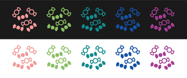 设置糖果图标隔离在黑色和白色图片下载