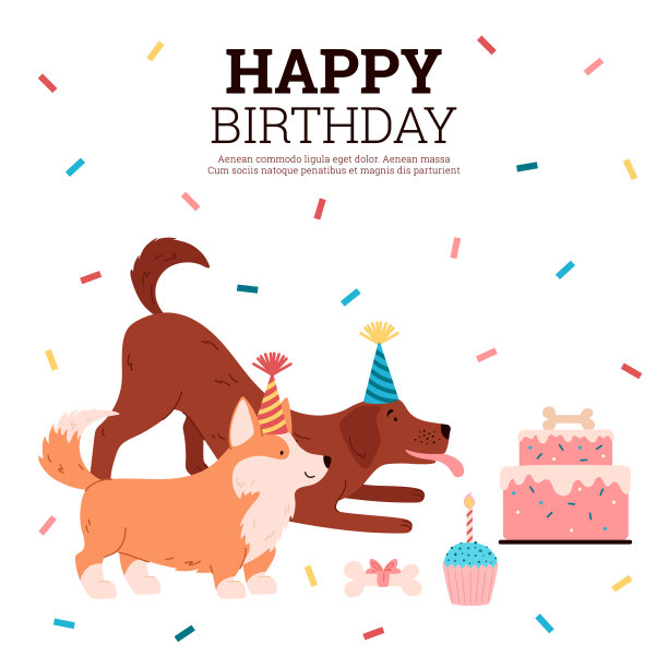 横幅模板关于宠物生日平面风格，矢量插图图片下载