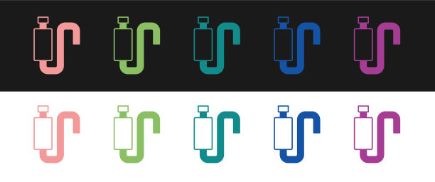 设置汽车消声器图标孤立在黑色和白色图片下载