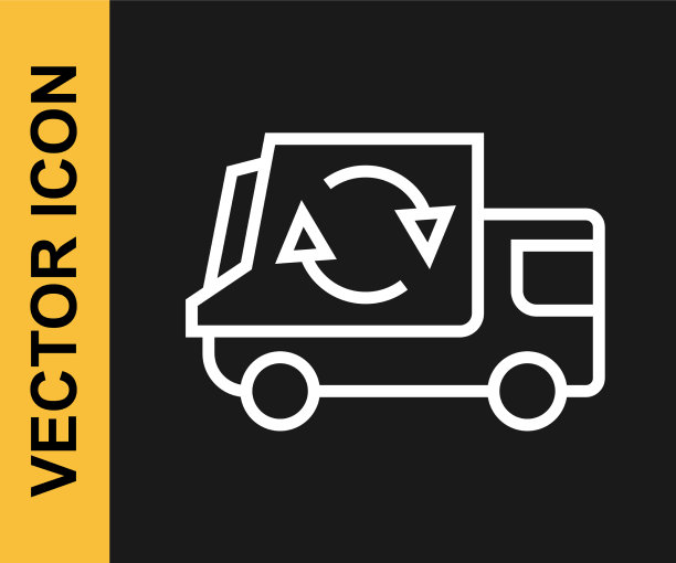 白色线垃圾车图标孤立在黑色上图片下载