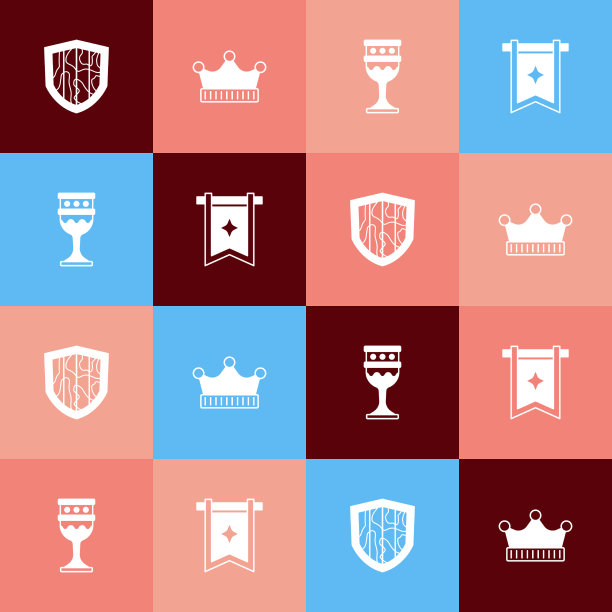 设置波普艺术盾牌国王王冠中世纪高脚杯图片下载