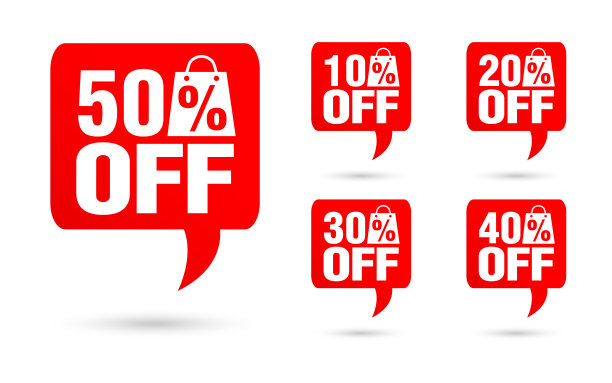 销售红色标签语音泡泡。套10,20,30,40,50%的价格贴纸图标标签图片下载