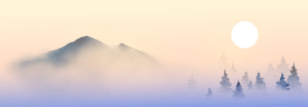 山水雾景杉树水墨画素材图片