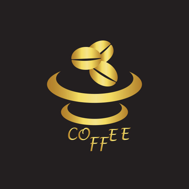 咖啡店的标志在金色的渐变上有一个图片下载