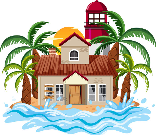 岛上废弃的旧建筑图片下载