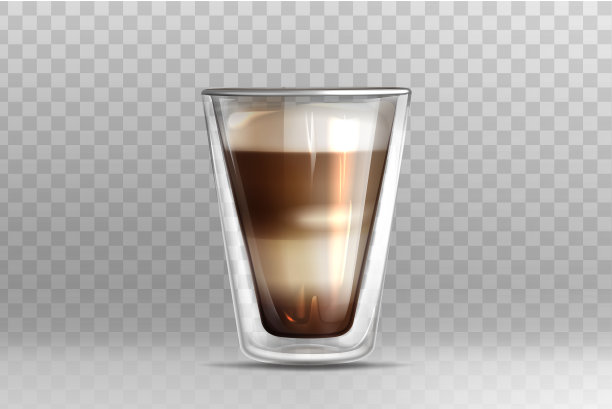 现实咖啡拿铁在玻璃杯与双层图片下载