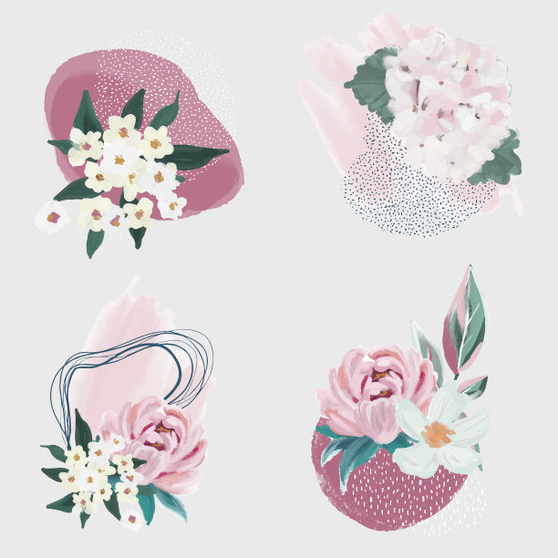 一套4个花卉组成的抽象元素图片下载