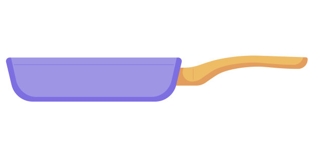 紫色平底锅，黄柄煎锅图片下载