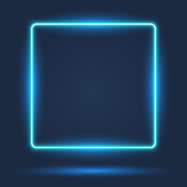 蓝色霓虹灯正方形在黑暗的背景，矢量插图。图片下载