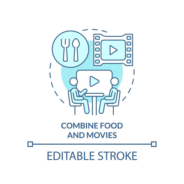 结合食物和电影的绿松石概念图标图片下载