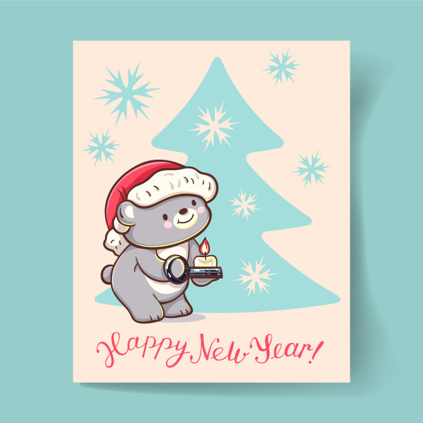 贺卡新年快乐与可爱的泰迪熊图片下载