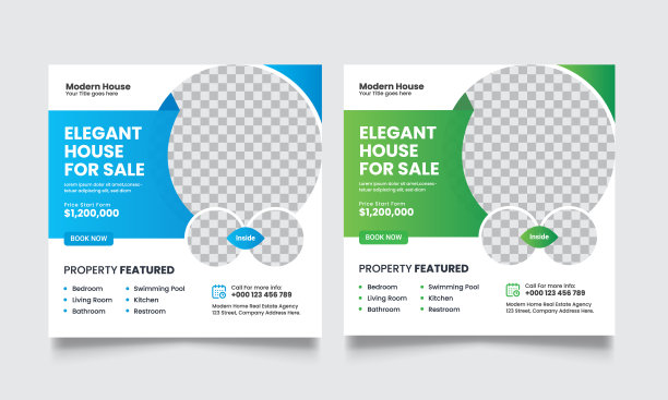 网络社交媒体张贴横幅集，使用企业业务，房地产机构，旅行社，健身房，时尚商店。图片下载