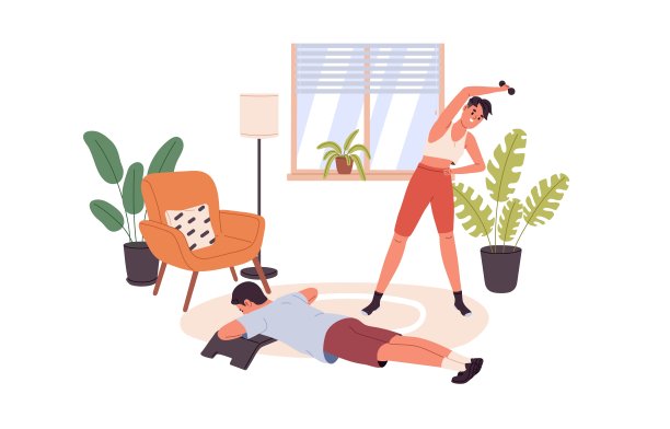 在家锻炼的活力情侣图片下载