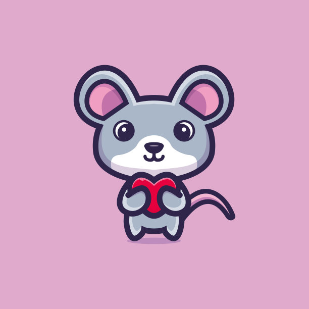 可爱的老鼠站着抱着爱卡通图标矢量插图。动物爱图标概念溢价矢量图片下载