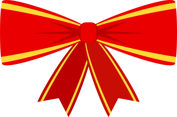 装饰节日红色蝴蝶结与黄色镶边。贺卡图标。图片下载
