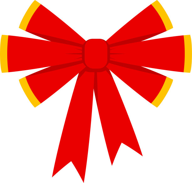 装饰节日红色蝴蝶结与黄色镶边。贺卡图标。图片下载