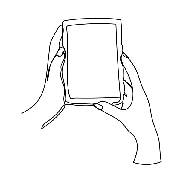 连续用一条线画握着手机或智能手机的手。移动电话，技术，小工具，通信，设备，电话，显示，电子，手，智能手机，手掌矢量插图在白色背景图片下载