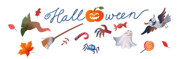 万圣节设置恐怖的幽灵和糖果魔法女巫图片下载