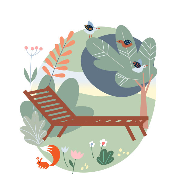 夏天的绿色公园，有休闲的树和花图片下载