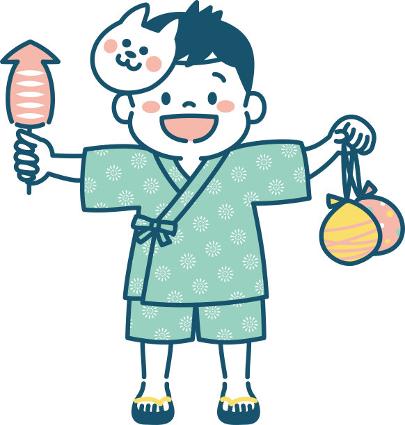 日本男孩享受夏日的插画图片下载