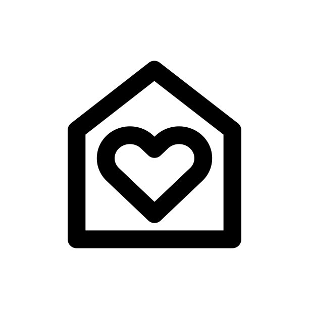简单的房子和心形标志图标，矢量轮廓图标在白色背景。图片下载