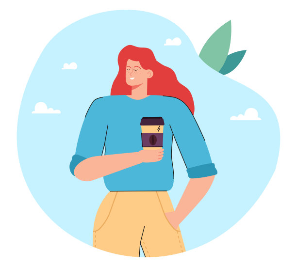 快乐女孩与外卖杯咖啡平面矢量插图图片下载