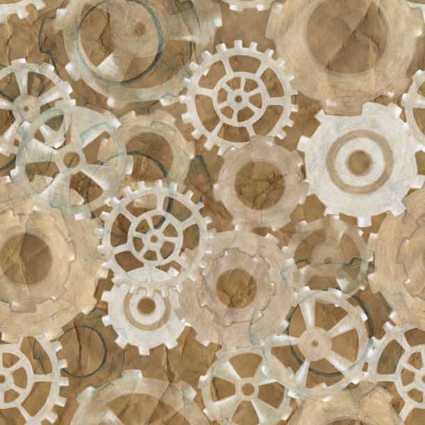 在Grunge背景上手绘蒸汽朋克齿轮传动元件数码纸。图片下载