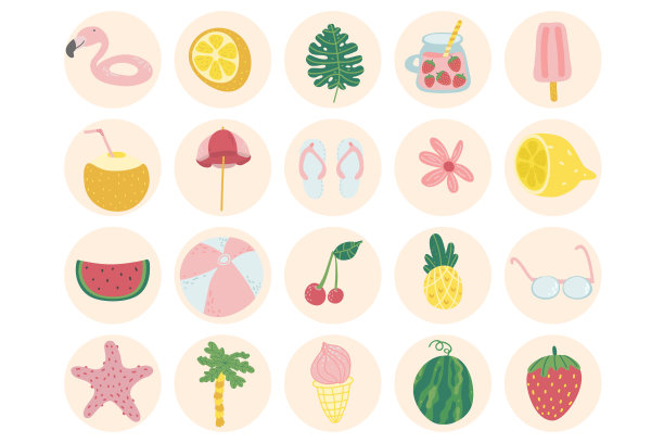 旅行和度假平面设计图标集。收藏旅游和度假矢量符号的圆形图片下载
