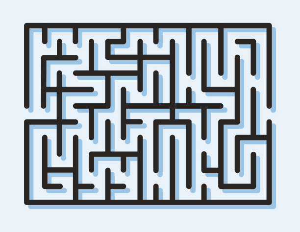 抽象的迷宫。找到正确的方法。孤立的简单的方形迷宫黑线在白底。矢量插图。图片下载