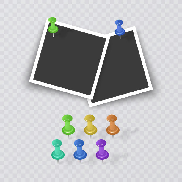 相框的收藏。宝丽来相框套装。相框与现实的投影矢量效果孤立的设计。用胶带固定在透明的相框上。矢量图图片下载