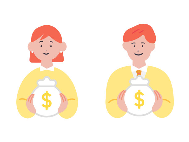 一个商人拿着一个一元袋子的插图图片下载