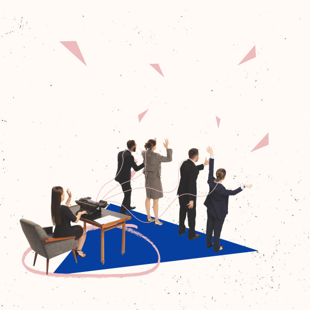 当代艺术拼贴。概念上的形象。女人在打字机上打字，用绳子连接着说话的人。控制言语，说谎图片下载