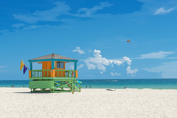 漫画风格的救生员小屋迈阿密海滩图片下载