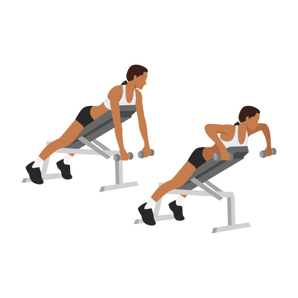 女子做哑铃倾斜板凳划船练习图片下载