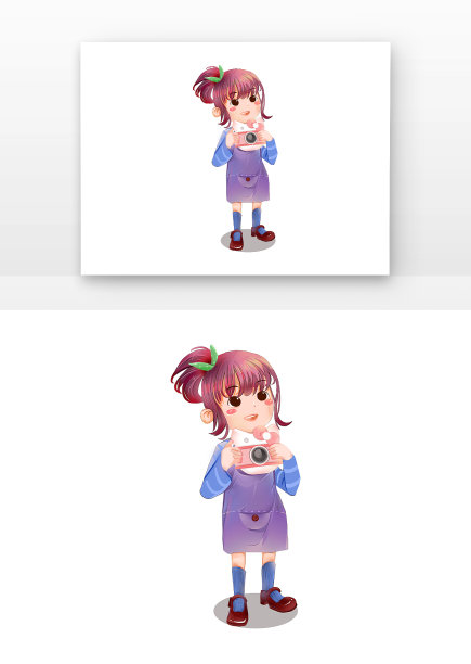 紫发女孩拍照人物卡通图片下载