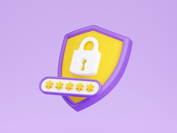 盾与挂锁3d渲染-安全与安全的概念与封闭的锁在盾和密码字段。图片下载