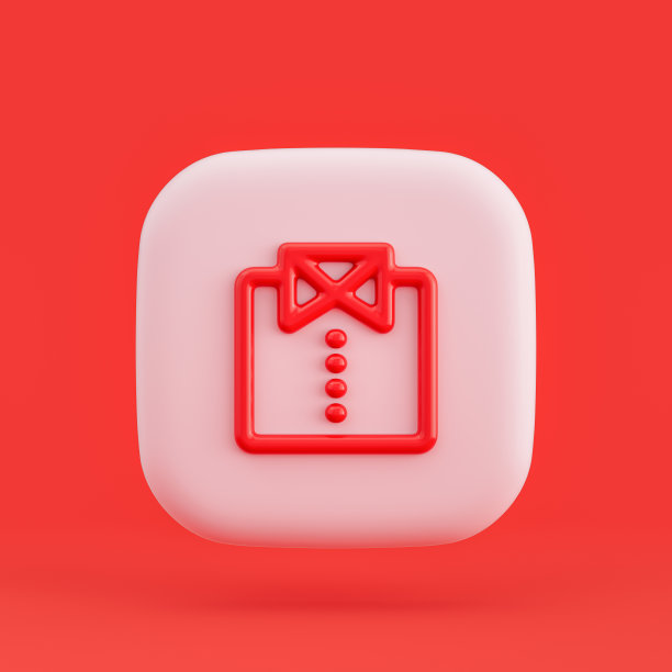 服装图标，衬衫3d图标按钮，红色背景，3d渲染图片下载