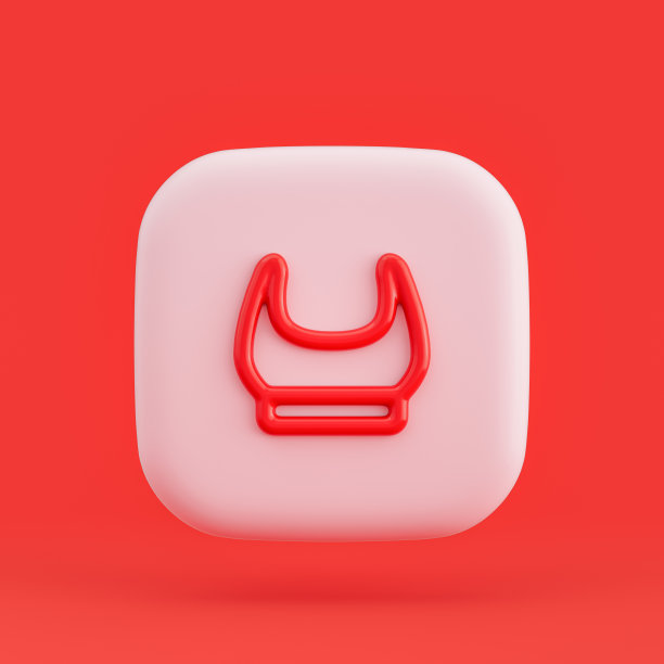 服装图标，运动文胸3d图标按钮，红色背景，3d渲染图片下载