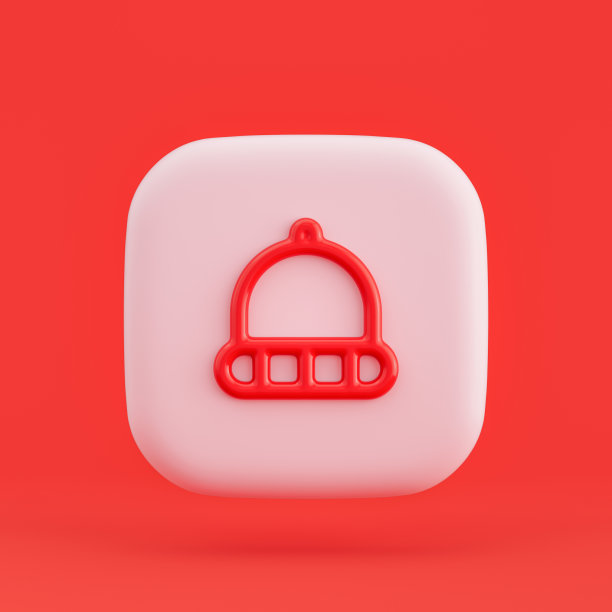 服装图标，帽子3d图标按钮，红色背景，3d渲染图片下载