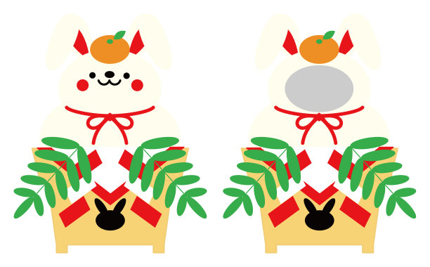 兔年贺岁卡材料-可爱的兔神苗。Face-fitting面板。插图集向量图片下载