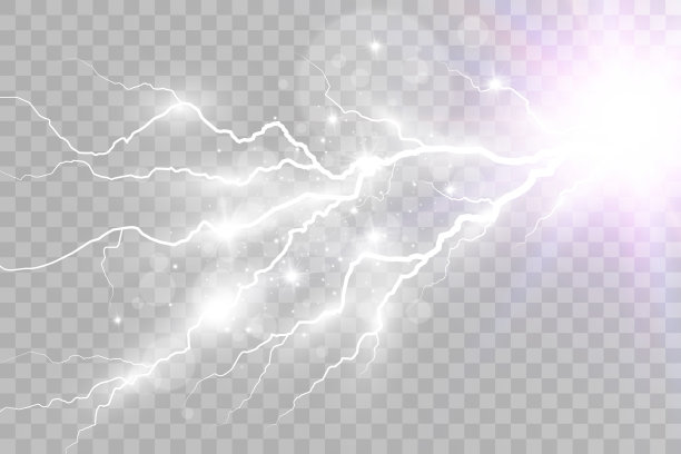 矢量图像的现实闪电。透明背景上的闪电。图片下载