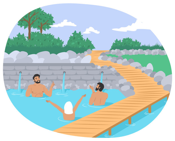 人们享受室外温泉水池图片下载