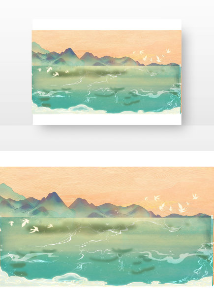 夕阳下的山峰湖泊图片下载