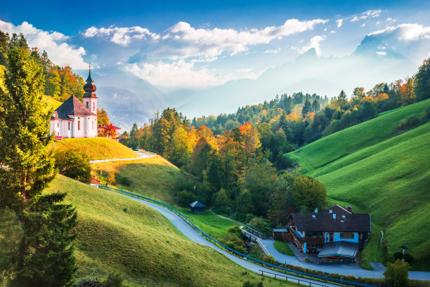 贝希特斯加登,德国。瓦茨曼山，巴伐利亚景观。图片下载