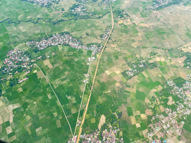 这幅空中景观展示了城市的绿色景观。图片下载