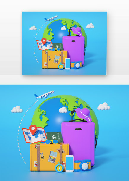 立体旅游元素组合图片下载